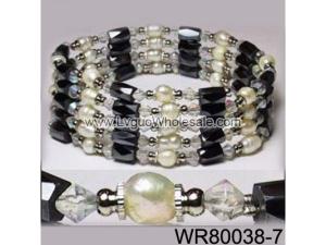 36inch Clear Crystal Glass, Freshwater Pearl Magnetic Wrap Bracelet Necklace All in One Set